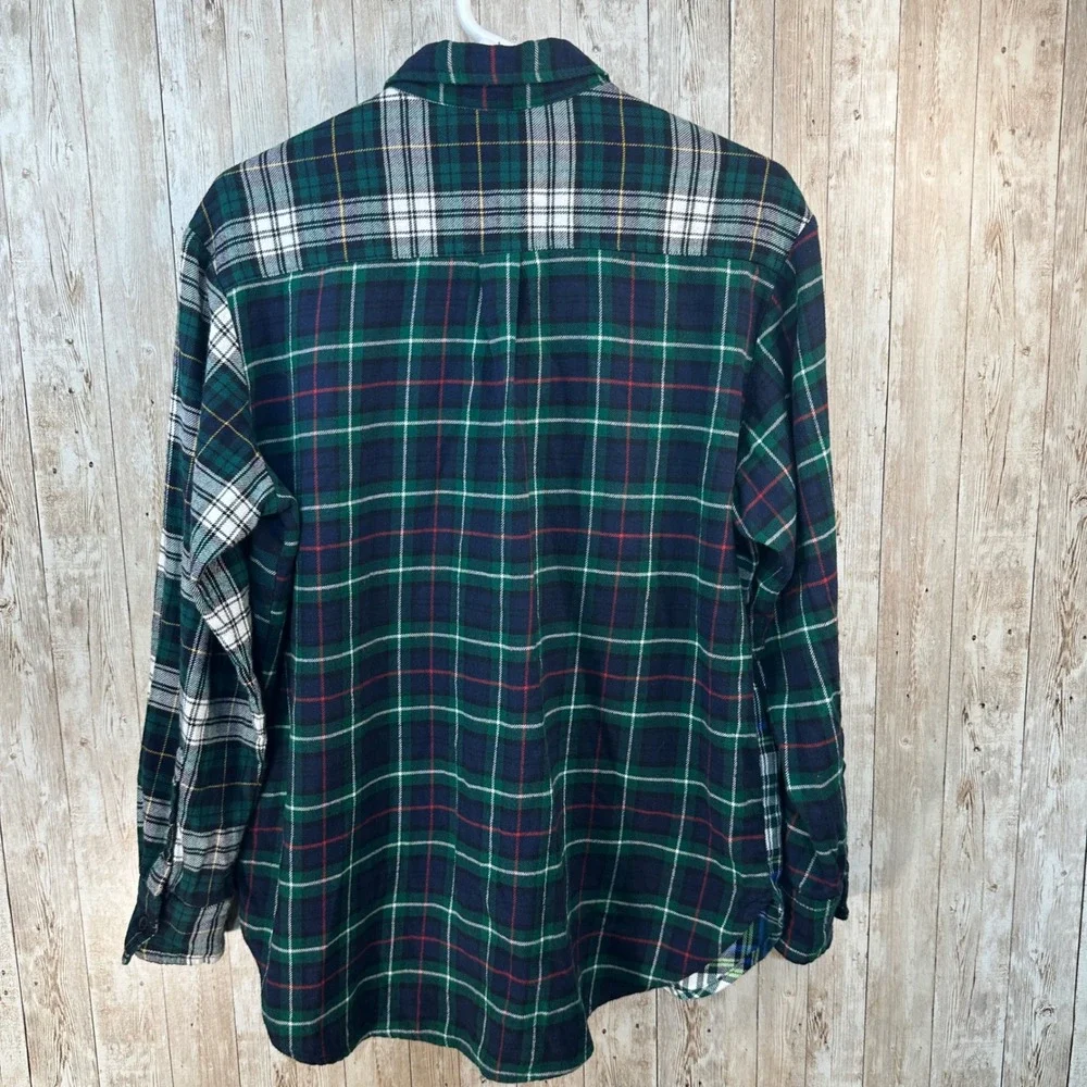 GAP Womens Multi Print Plaid Green & Blue Flannel Oversized Shirt size XS Fits L